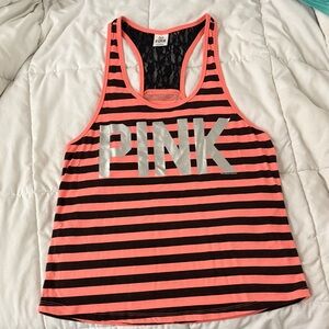 PINK Victoria's Secret Black and Pink Striped Tank Top